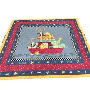 “Quilted Daisy Kingdom Noah’s Nursery fabric panel with unfinished edges NWOT